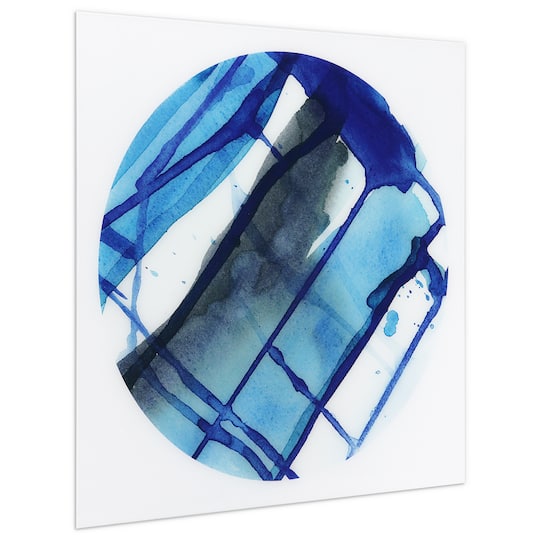 Empire Art Direct 38" x 38" Blue Stripes 1 Frameless Free Floating Printed Tempered Glass Wall Art